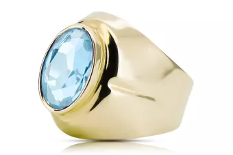 14K Жовте золото Аквамарин Каблучка Вінтаж прикраси vrc296y